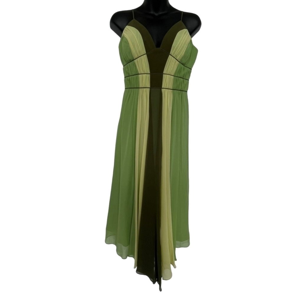 MAX and Cleo Lime Green and Yellow Chiffon Silk Cocktail Party Dress - Size 6